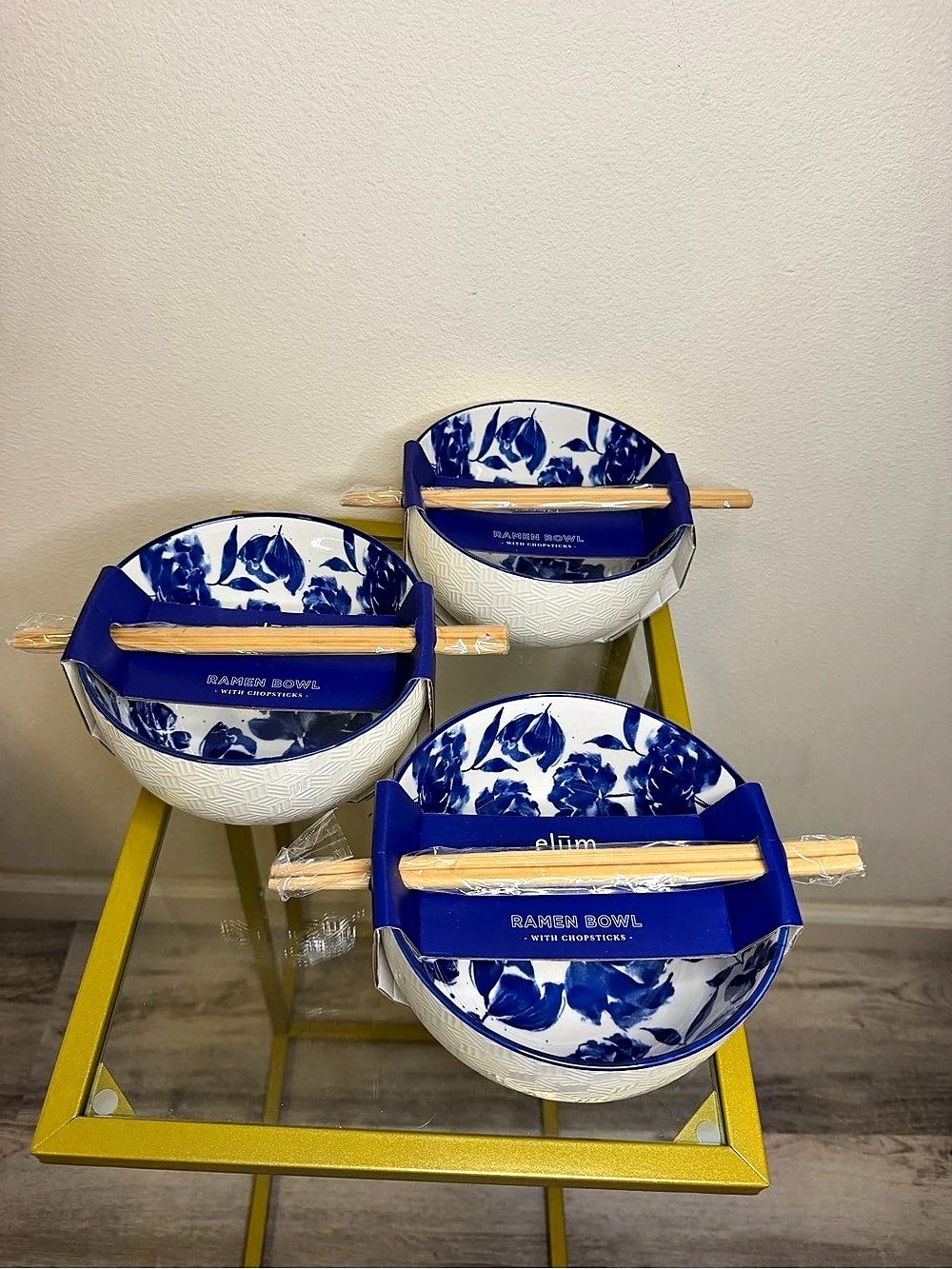 Elūm (home) Ramen Bowl Set Blue & White Floral- Set of 3 NWT